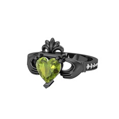 Kalp Claddagh Yüzük - Peridot ve swarovski 925 ayar siyah rodyum kaplama gümüş yüzük #1wrlqj6