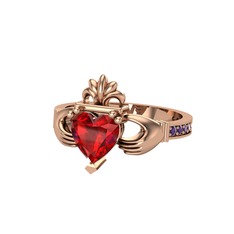 Kalp Claddagh Yüzük - Garnet ve ametist 925 ayar rose altın kaplama gümüş yüzük #1xf2omt