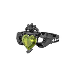 Kalp Claddagh Yüzük - Peridot ve pırlanta 925 ayar siyah rodyum kaplama gümüş yüzük (0.27 karat) #1yd1w8k