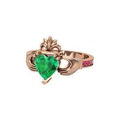 Kalp Claddagh Yüzük - Yeşil kuvars ve rodolit garnet 8 ayar rose altın yüzük #1ysedjt