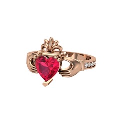 Kalp Claddagh Yüzük - Rodolit garnet ve beyaz zirkon 14 ayar rose altın yüzük #1yz6bbg