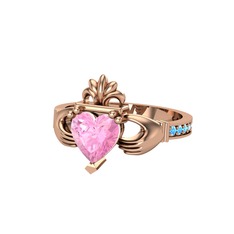 Pembe kuvars ve akuamarin 925 ayar rose altın kaplama gümüş yüzük