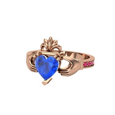 Kalp Claddagh Yüzük - Lab safir ve rodolit garnet 18 ayar rose altın yüzük #3eh136