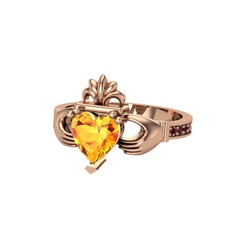 Kalp Claddagh Yüzük - Sitrin ve kök yakut 14 ayar rose altın yüzük #4yxrkb