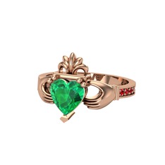 Kalp Claddagh Yüzük - Yeşil kuvars ve garnet 18 ayar rose altın yüzük #5638dq