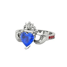 Kalp Claddagh Yüzük - Lab safir ve garnet 18 ayar beyaz altın yüzük #5ft2k4