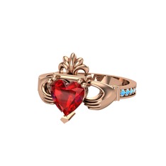 Kalp Claddagh Yüzük - Garnet ve akuamarin 925 ayar rose altın kaplama gümüş yüzük #5m89p5