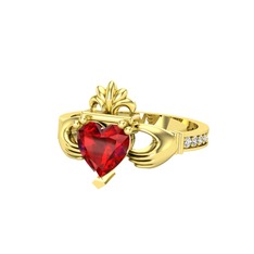 Kalp Claddagh Yüzük - Garnet ve swarovski 18 ayar altın yüzük #6zeext