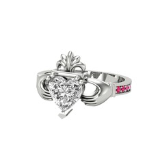 Kalp Claddagh Yüzük - Swarovski ve rodolit garnet 14 ayar beyaz altın yüzük #7jcemj