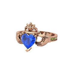 Kalp Claddagh Yüzük - Lab safir ve peridot 14 ayar rose altın yüzük #8gz82c
