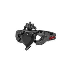 Kalp Claddagh Yüzük - Siyah zirkon ve garnet 925 ayar siyah rodyum kaplama gümüş yüzük #9ggioe