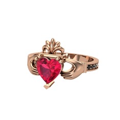 Kalp Claddagh Yüzük - Rodolit garnet ve siyah zirkon 925 ayar rose altın kaplama gümüş yüzük #c0bc5u