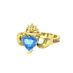 Kalp Claddagh Yüzük - Akuamarin ve dumanlı kuvars 925 ayar altın kaplama gümüş yüzük #dgfow8