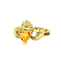 Kalp Claddagh Yüzük - Sitrin ve kök yakut 925 ayar altın kaplama gümüş yüzük #eqk9xx