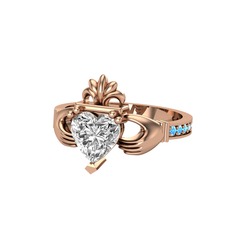 Kalp Claddagh Yüzük - Swarovski ve akuamarin 18 ayar rose altın yüzük #fsyido