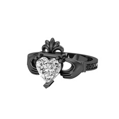 Kalp Claddagh Yüzük - Swarovski ve siyah zirkon 925 ayar siyah rodyum kaplama gümüş yüzük #gjj0pl