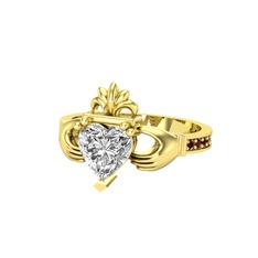 Kalp Claddagh Yüzük - Swarovski ve kök yakut 925 ayar altın kaplama gümüş yüzük #gxv46r