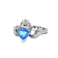 Kalp Claddagh Yüzük - Akuamarin ve pırlanta 925 ayar gümüş yüzük (0.27 karat) #h9jg82