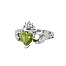Kalp Claddagh Yüzük - Peridot ve swarovski 8 ayar beyaz altın yüzük #ht1v49