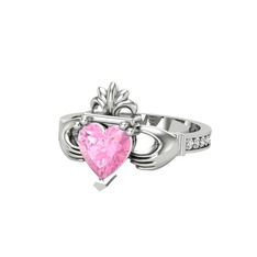Pembe kuvars ve swarovski 8 ayar beyaz altın yüzük