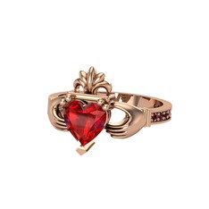 Kalp Claddagh Yüzük - Garnet ve kök yakut 8 ayar rose altın yüzük #kybjtl