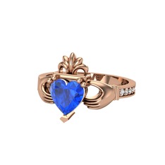 Kalp Claddagh Yüzük - Lab safir ve swarovski 18 ayar rose altın yüzük #kysyt0