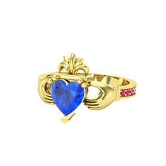 Kalp Claddagh Yüzük - Lab safir ve rodolit garnet 925 ayar altın kaplama gümüş yüzük #lhxwv0