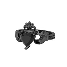 Kalp Claddagh Yüzük - Siyah zirkon 925 ayar siyah rodyum kaplama gümüş yüzük #nlrok8