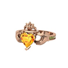 Kalp Claddagh Yüzük - Sitrin ve peridot 925 ayar rose altın kaplama gümüş yüzük #oszcu6
