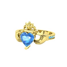 Kalp Claddagh Yüzük - Akuamarin 14 ayar altın yüzük #oxqghh