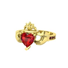 Kalp Claddagh Yüzük - Garnet ve kök yakut 14 ayar altın yüzük #pkko8h
