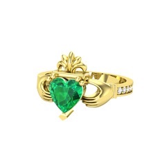Kalp Claddagh Yüzük - Yeşil kuvars ve pırlanta 925 ayar altın kaplama gümüş yüzük (0.27 karat) #qs45g2
