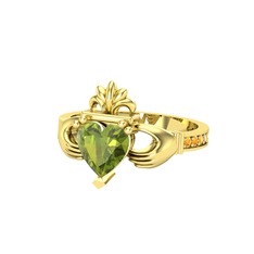 Kalp Claddagh Yüzük - Peridot ve sitrin 8 ayar altın yüzük #s81sv9