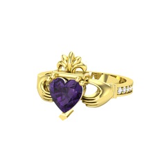 Kalp Claddagh Yüzük - Ametist ve pırlanta 14 ayar altın yüzük (0.27 karat) #slu1fe