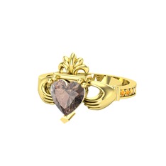 Kalp Claddagh Yüzük - Dumanlı kuvars ve sitrin 8 ayar altın yüzük #sotuf6