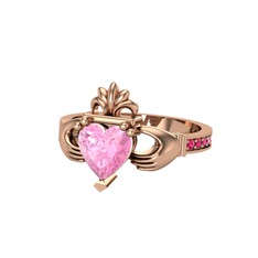 Kalp Claddagh Yüzük - Pembe kuvars ve rodolit garnet 14 ayar rose altın yüzük #sx40tb