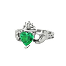 Kalp Claddagh Yüzük - Yeşil kuvars ve beyaz zirkon 925 ayar gümüş yüzük #u60azn