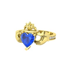 Kalp Claddagh Yüzük - Lab safir ve beyaz zirkon 925 ayar altın kaplama gümüş yüzük #uduke1