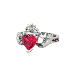 Kalp Claddagh Yüzük - Rodolit garnet ve kök yakut 14 ayar beyaz altın yüzük #uw4x87