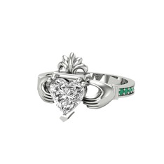 Kalp Claddagh Yüzük - Beyaz zirkon ve kök zümrüt 925 ayar gümüş yüzük #vna8ov