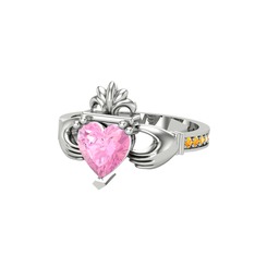 Kalp Claddagh Yüzük - Pembe kuvars ve sitrin 925 ayar gümüş yüzük #xbsca5