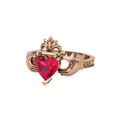 Kalp Claddagh Yüzük - Rodolit garnet ve peridot 18 ayar rose altın yüzük #zbjbwn