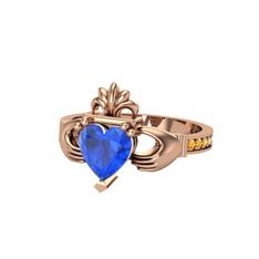 Kalp Claddagh Yüzük - Lab safir ve sitrin 925 ayar rose altın kaplama gümüş yüzük #zwp9xi