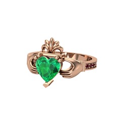 Kalp Claddagh Yüzük - Yeşil kuvars ve kök yakut 8 ayar rose altın yüzük #zy8f50