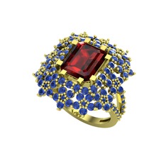 Garnet ve lab safir 8 ayar altın yüzük