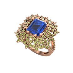 Prenses Kesim Çiçek Yüzük - Lab safir ve peridot 925 ayar rose altın kaplama gümüş yüzük #109xk5b