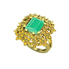 Prenses Kesim Çiçek Yüzük - Kök zümrüt ve sitrin 14 ayar altın yüzük #10fo6tz