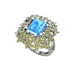 Akuamarin ve peridot 14 ayar beyaz altın yüzük