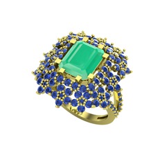Kök zümrüt ve lab safir 8 ayar altın yüzük