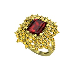 Prenses Kesim Çiçek Yüzük - Garnet ve sitrin 14 ayar altın yüzük #11jyksk